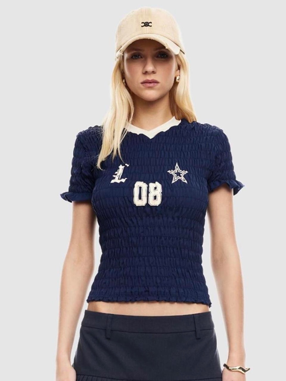 REVOLVE x LIONESS SCRUNCHED SMOCKED SPECTATE DALLAS COWBOYS JERSEY SMALL TOP